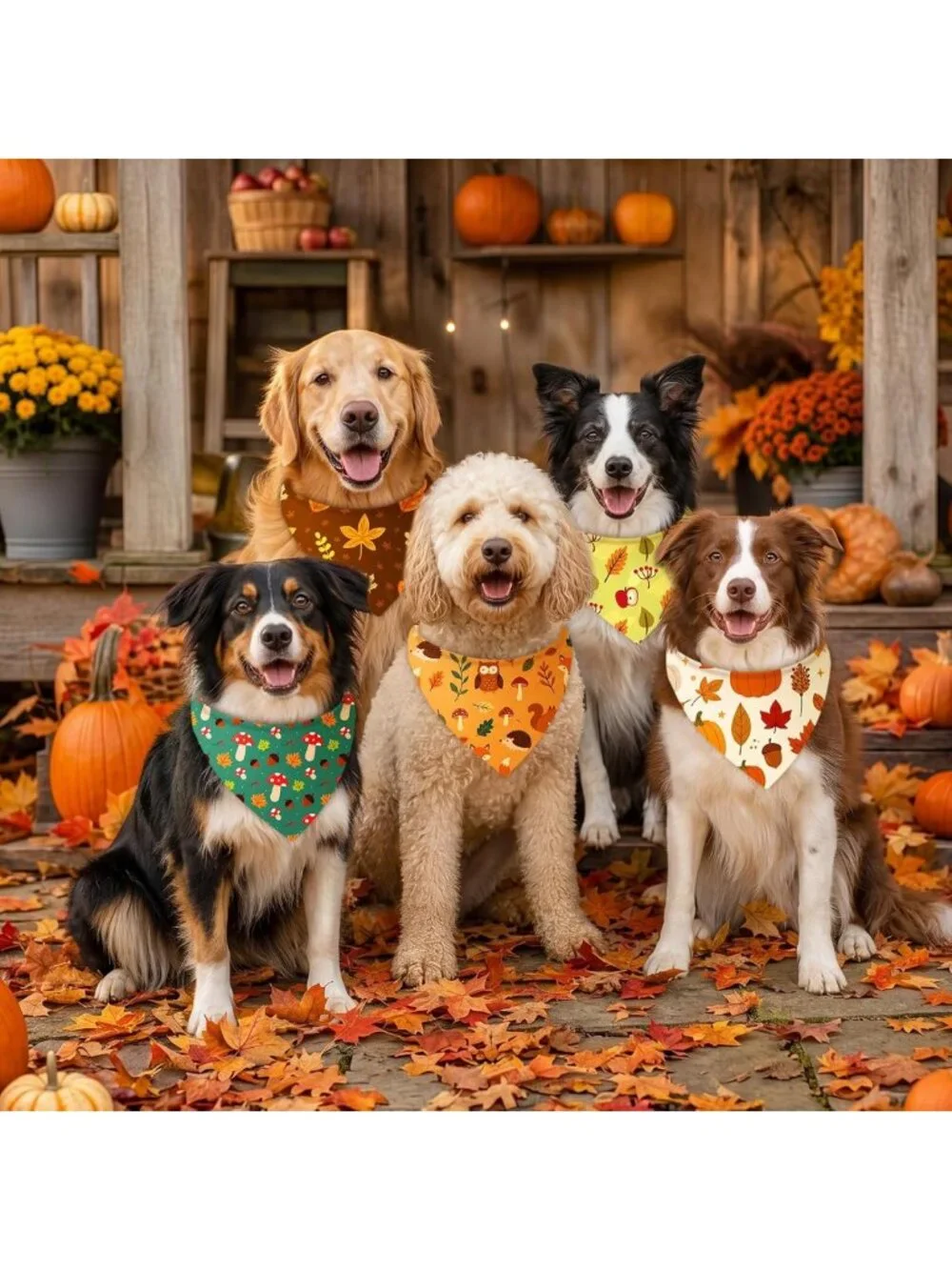 200 Pcs Fall Dog Bandanas Set | Autumn Leaf, Pumpkin & Acorn Designs